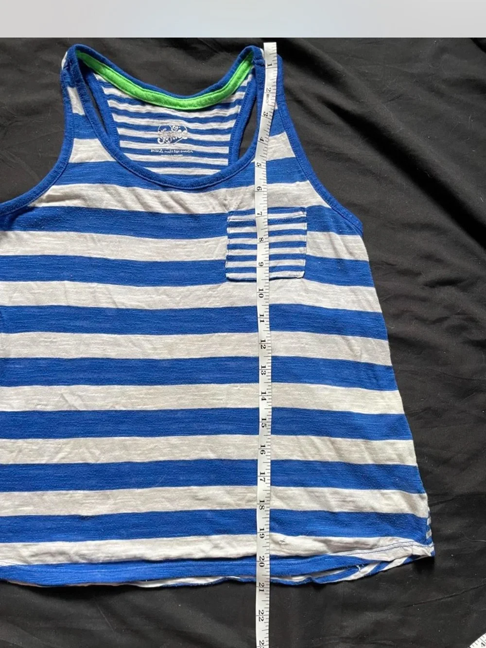 Justice Blue & White Striped Tank with Green Neck Trim